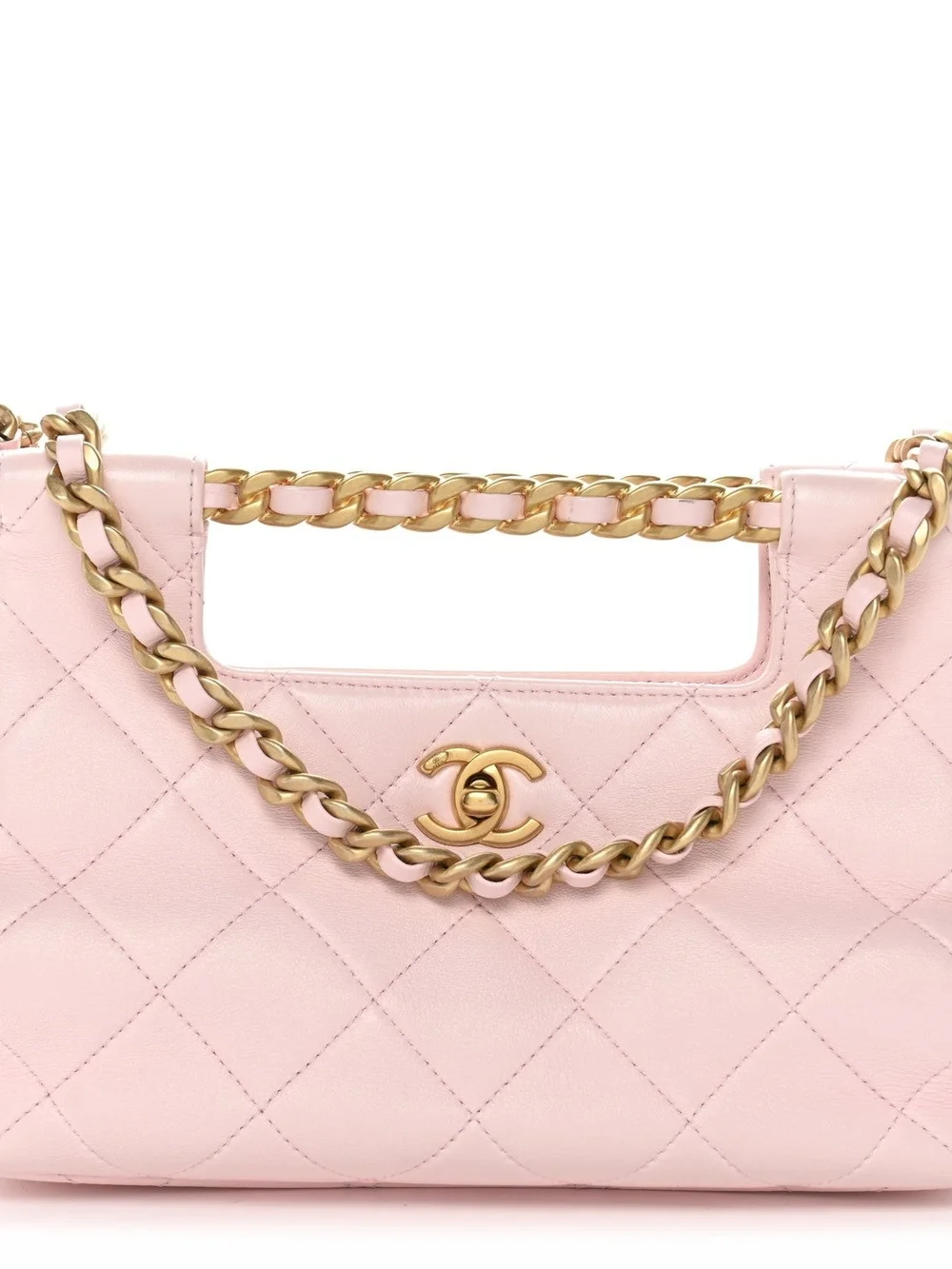 CHANEL Light Pink Quilted Leather Shoulder Bag with Gold Chain